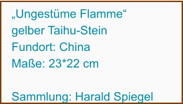 „Ungestüme Flamme“ gelber Taihu-Stein Fundort: China Maße: 23*22 cm  Sammlung: Harald Spiegel